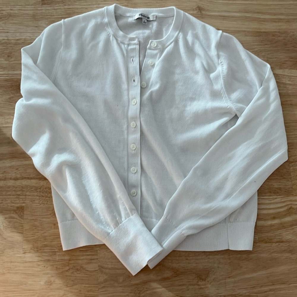 Madewell white Crewneck Cardigan in 100% Cotton